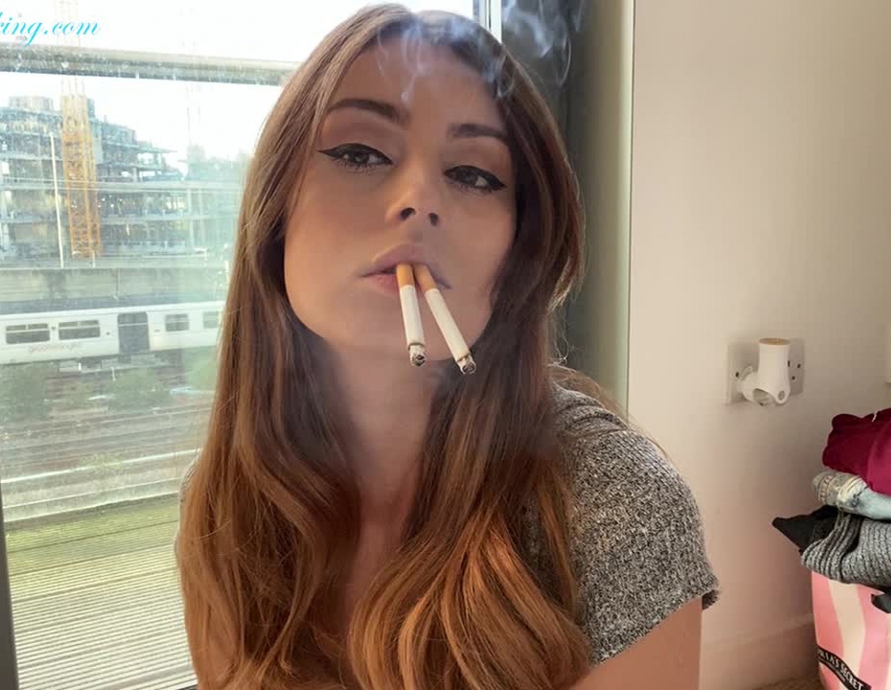 Smoking 2 Cigarettes At Once With Lots Of Dangling Anna